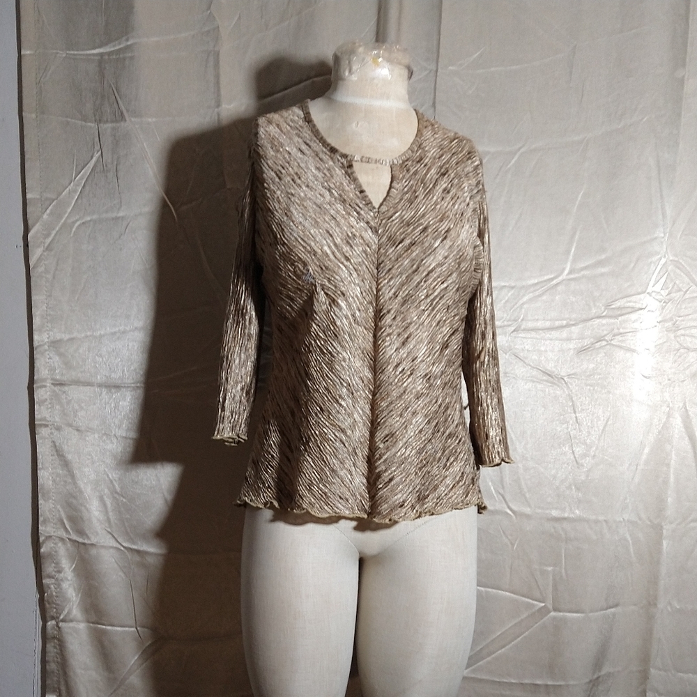 Vintage 90s Does 70s Brown Synthetic 3/4 Sleeve Disco Top. Size XL by Klass Coll
